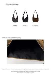Detail of corduroy dumpling bag interior pocket and multi-color options in grey, black, coffee