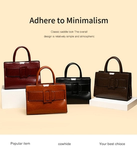 Close-up of four minimalist cowhide tote bags in burgundy, tan, black, and brown