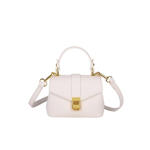 Elegant white litchi grain handbag with gold metal clasp lock and top handle