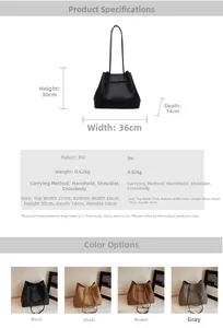 Size chart showing 36cm width, 30cm height for the PU leather shoulder handbag