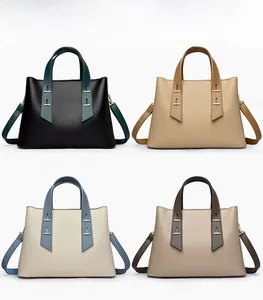 Selection of chic lychee leather tote bags in four trendy colorways with dual straps