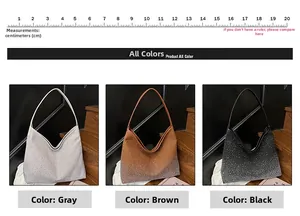 Detailed comparison of sparkling rhinestone tote bags in gray, brown and black colors