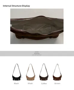 Detailed interior of the crossbody crescent bag featuring fabric lining and zipper closure