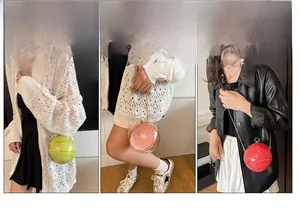 Sac de soirée sphérique en acrylique porté en bandoulière, à la main et à l'épaule
