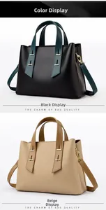 Detail of textured leather tote bags in black and beige with adjustable straps