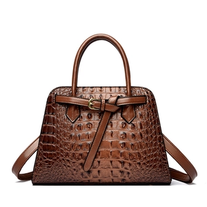 Crocodile Embossed PU Leather Handbag For Women Retro Elegant Structured Tote Bag With Detachable Shoulder Strap Gold Decor