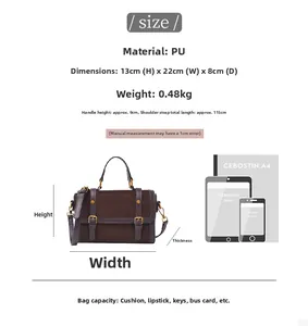 Comparaison de taille et spécifications pour le sac à bandoulière rétro en similicuir