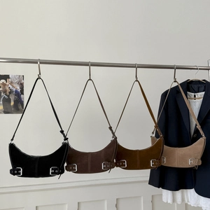 Women Half Moon Crossbody Bag Faux Suede PU Leather Adjustable Strap Metal Buckle Retro Minimalist Hobo Shoulder Bag