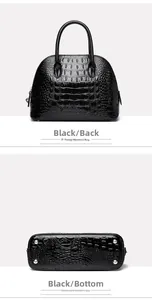 Vue arrière et fond d'un sac à main noir à motif crocodile avec clous de protection