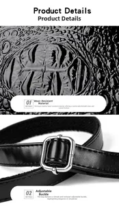 Détails de la texture en cuir crocodile noir et des boucles de réglage argentées