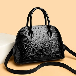 Sac à main élégant pour femme noir motif crocodile avec bandoulière réglable