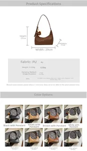 Detailed dimensions of retro woven shoulder bag with plush bear charm and PU texture