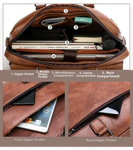 Detailed view of the internal multi-pocket layout for a 15-inch laptop briefcase