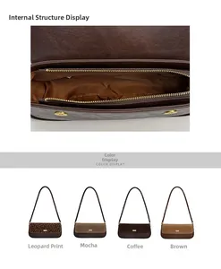 Internal structure and four color options of this vintage leopard print underarm bag