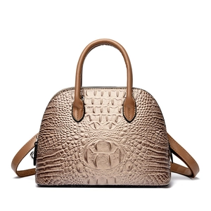 Sac à main beige pour femme à motif crocodile avec poignées marron et bandoulière