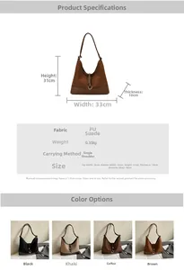 Detailed size chart and multi-color options for vintage large capacity shoulder bag