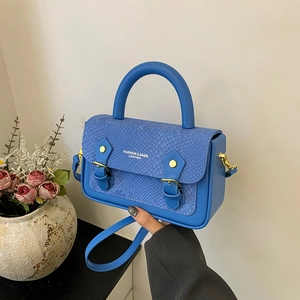 Blue snakeskin textured crossbody bag with gold hardware for women, retro small square design