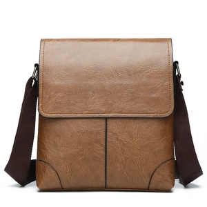 Men Crossbody Bag PU Leather Flap Messenger Bag Business Casual Adjustable Wide Strap Shoulder Bag Waterproof Retro