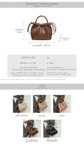 Detailed sizing chart and material specs for the pleated soft PU leather handbag