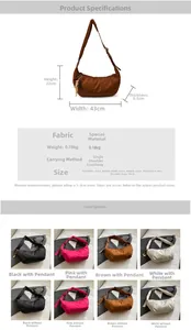 Specifiche dettagliate sulle dimensioni per una borsa a tracolla grande in nylon a mezzaluna