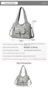 Detailed size guide for grey soft leather crossbody bag with smartphone comparison