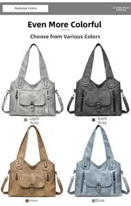 Detail view of four color options for the vintage soft leather tote with crossbody straps