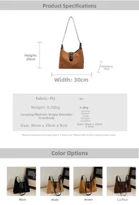 Detailed dimensions for the vintage PU leather shoulder bag 30x20x9cm and 0.38kg weight