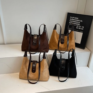 Women Retro Suede PU Leather Shoulder Bag Large Capacity Minimalist Hobo Tote For Daily Casual Travel