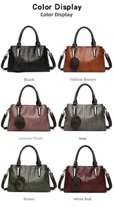 Detailed color display of vintage tote bags in black, tan, purple, grey, green, and burgundy