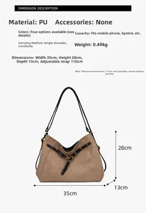 Guide détaillé des dimensions du grand sac bandoulière marron en PU de 35x28x13cm