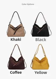 Sacs à bandoulière grande capacité en kaki, noir, marron et jaune avec texture suédée