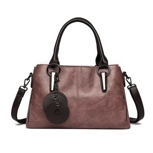 Retro contrast color tote bag with wax texture leather and top handles in dark burgundy