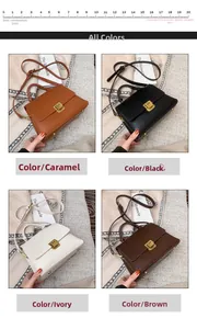 Collage de sacs à main rétro en cuir PU en caramel noir crème et café avec guide de taille