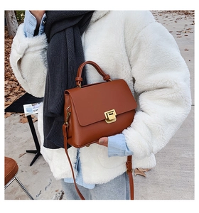 Détail d'un sac à main marron avec fermoir métallique doré et bandoulière réglable