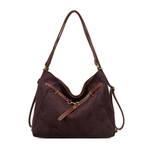 Grand sac à bandoulière vintage en daim bordeaux avec boucles dorées et lanière en cuir
