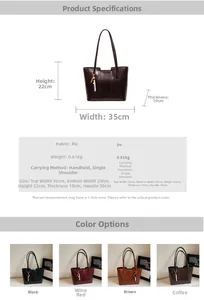 Size chart showing large vintage PU tote bag dimensions and multi-color specifications