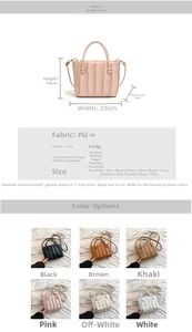 Detailed size specifications for pink pleated PU leather crossbody bag with color options