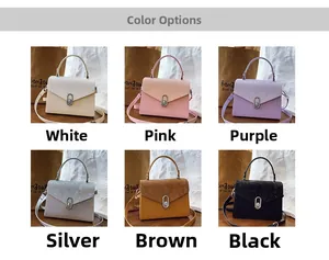 Detailed grid of six faux snakeskin crossbody bags in white pink purple silver brown black