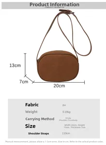 Detailed size specifications for the brown PU leather crossbody bag with dimensions