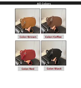 Mini oval shoulder bag shown in brown, coffee, red, and black matte leather options