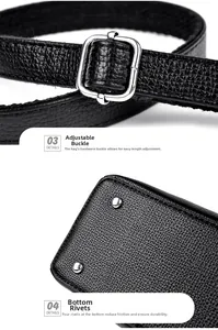 Détails de la bandoulière à boucle argentée et des clous de protection sur le sac en cuir noir