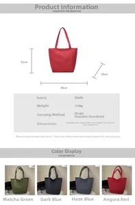 Detailed size chart for minimalist plaid canvas tote showing dimensions and color options