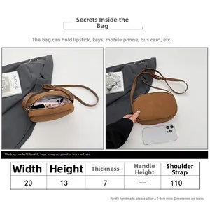 Detailed size chart and internal capacity overview for the minimalist brown crossbody bag