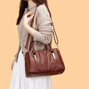Set di borse da donna in pelle marrone a 3 pezzi con trama litchi e tracolla regolabile