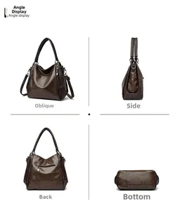 Detail view of large brown tote bag showing side zippers and smooth leather texture