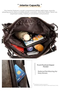 Detailed view of the large capacity dark brown tote bag showing multi-compartment interior