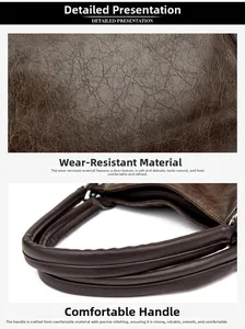 Detailed shot of dark brown retro tote bag showing premium leather grain and handle stitching
