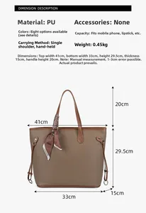 Details zur khakifarbenen Tragetasche mit Maßen und Material aus PU-Leder mit Struktur