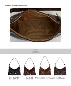 Detail view of the interior zip pocket and four color options for the vintage shoulder bag