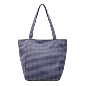 Navy blue checkered canvas tote bag with large capacity and minimalist shoulder straps